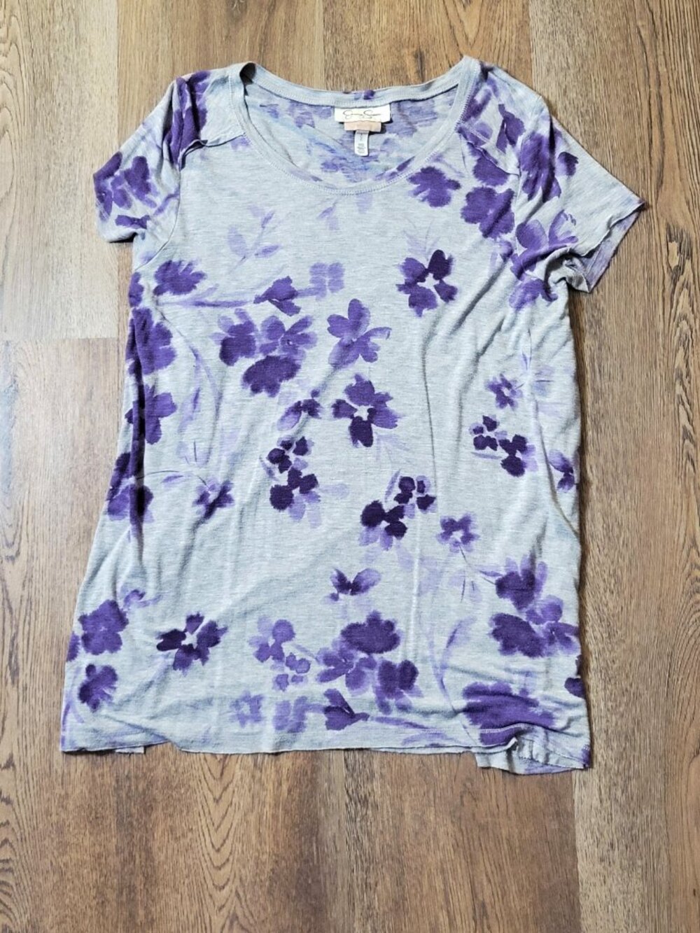 Jessica Simpson Nursing Shirt Womens Large Gray with Purple Flowers Country